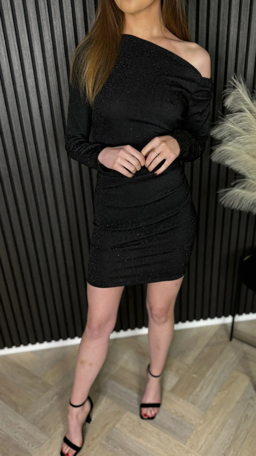 shannon_black_sparkle_lur_4.webp BABEZ LONDON Going Out Dresses | Mini Dresses^Shannon Black Sparkle Lurex Oblique Neck Mini Dress