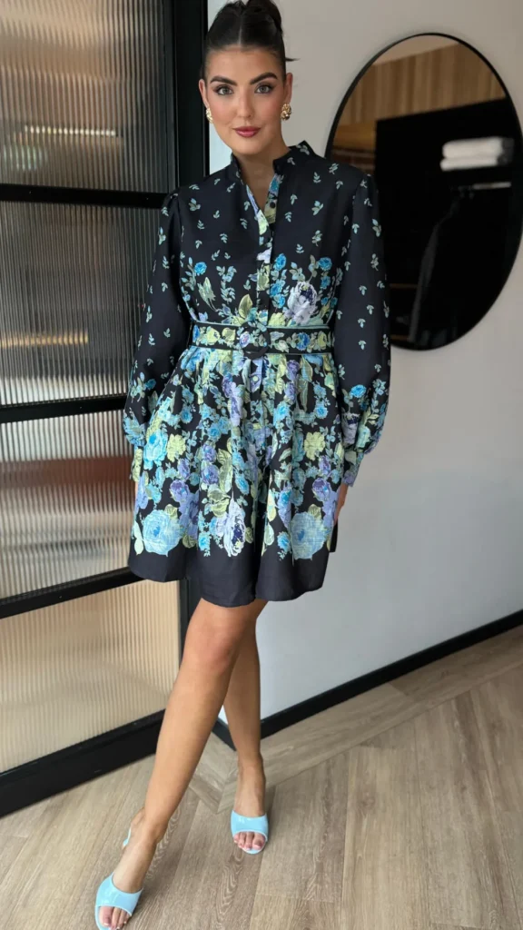TIMELY Going Out Dresses | Occasion Dresses^Shauna Black Multi Floral Printed Button Down Belted Mini Dress