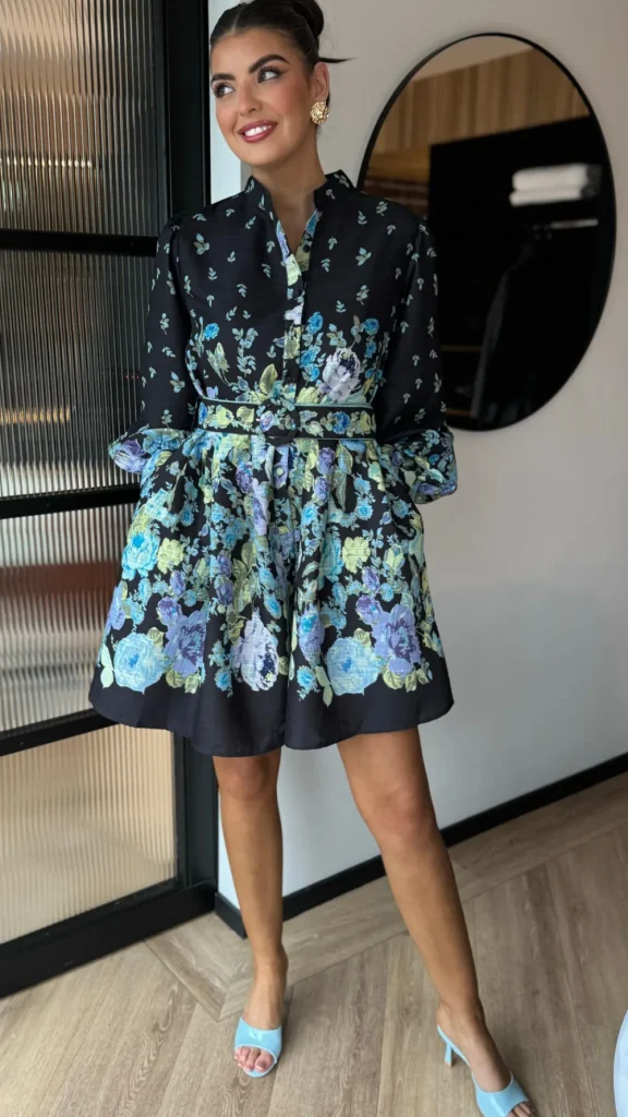 TIMELY Going Out Dresses | Occasion Dresses^Shauna Black Multi Floral Printed Button Down Belted Mini Dress