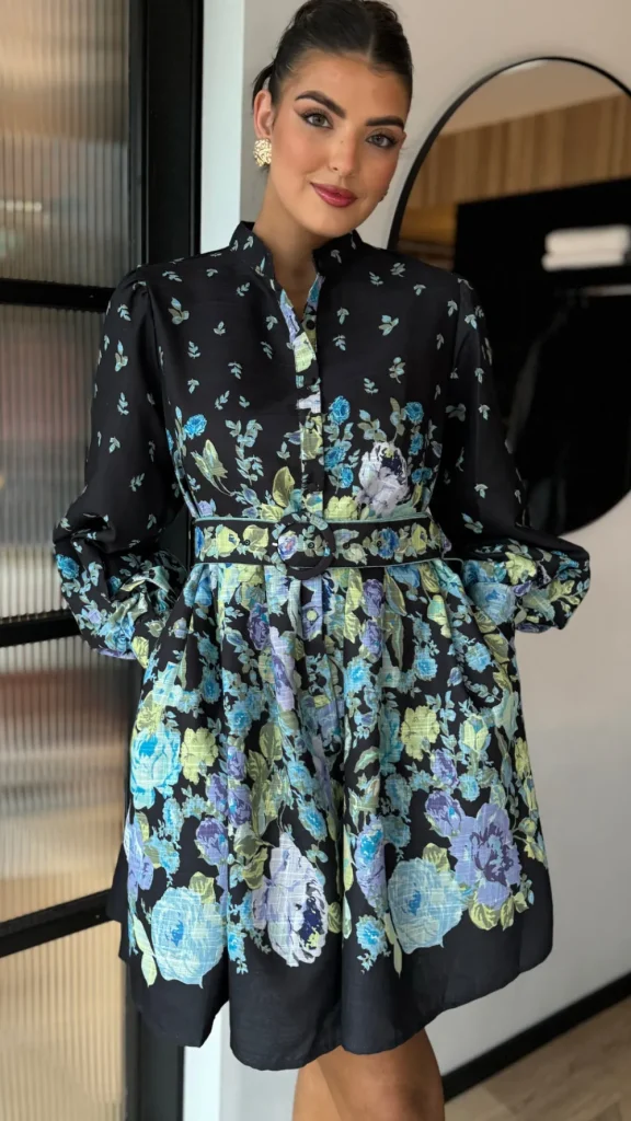 TIMELY Going Out Dresses | Occasion Dresses^Shauna Black Multi Floral Printed Button Down Belted Mini Dress