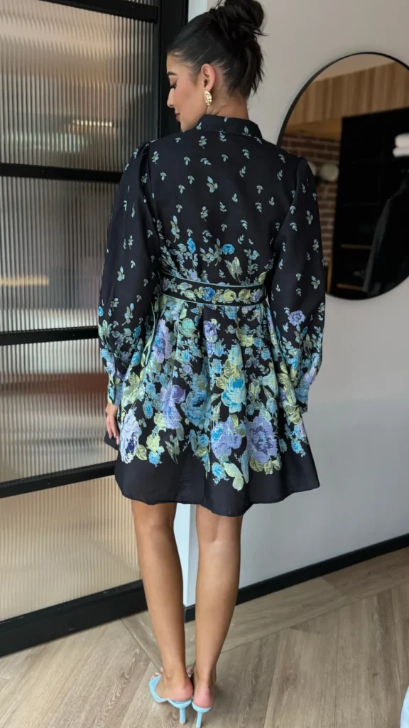 TIMELY Going Out Dresses | Occasion Dresses^Shauna Black Multi Floral Printed Button Down Belted Mini Dress