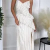 GIRL IN MIND Going Out Dresses | Occasion Dresses^Shelby Cream & Gold Strappy Frill Detail Maxi dress