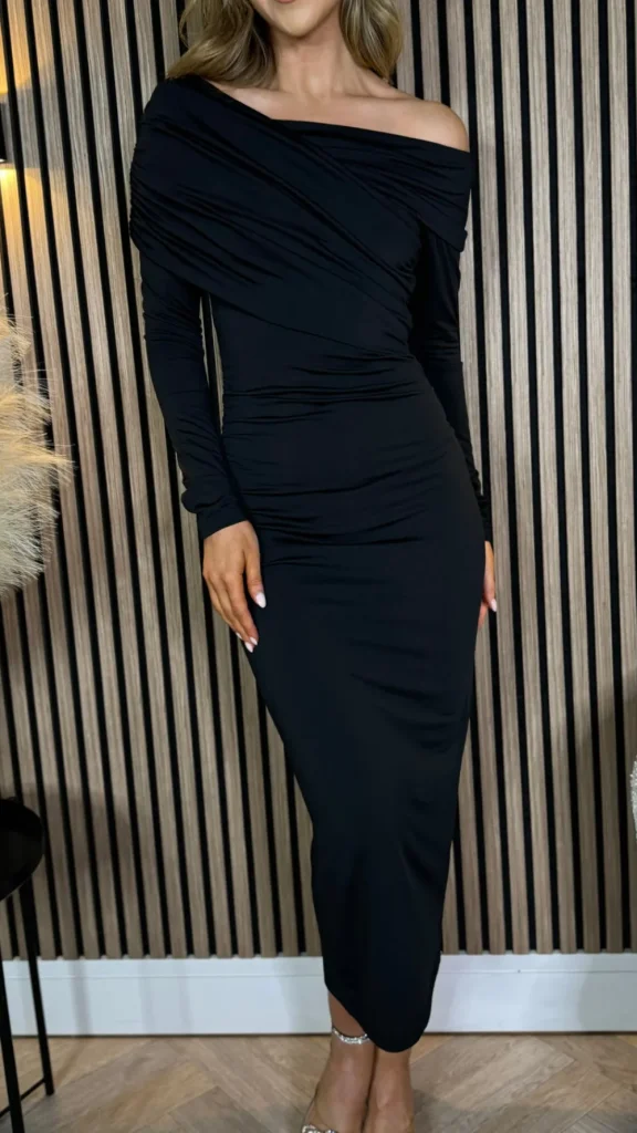 COPPEROSE Going Out Dresses | Occasion Dresses^Sheridan Black Off Shoulder Wrap Effect Midi Dress