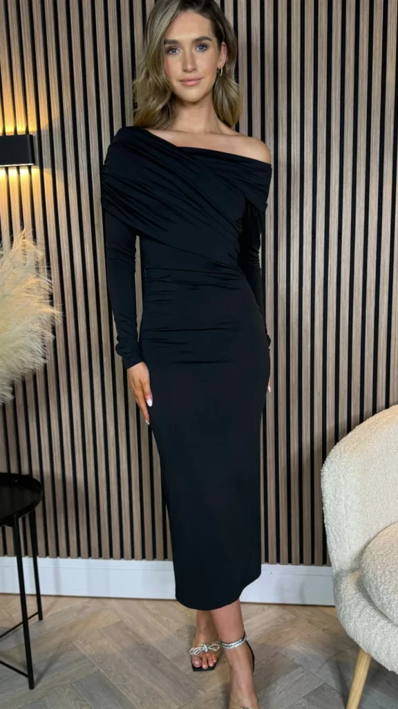 COPPEROSE Going Out Dresses | Occasion Dresses^Sheridan Black Off Shoulder Wrap Effect Midi Dress