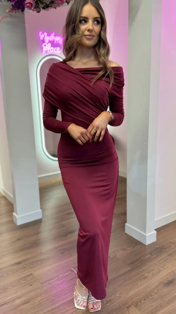 COPPEROSE Occasion Dresses | Midi Dresses^Sheridan Burgundy Off Shoulder Wrap Effect Midi Dress