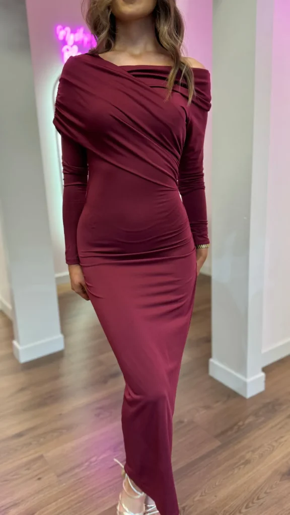 COPPEROSE Occasion Dresses | Midi Dresses^Sheridan Burgundy Off Shoulder Wrap Effect Midi Dress
