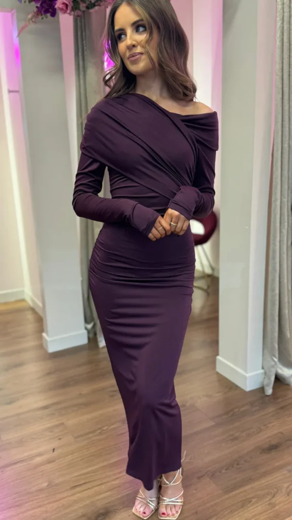 COPPEROSE Going Out Dresses | Occasion Dresses^Sheridan Purple Off Shoulder Wrap Effect Midi Dress