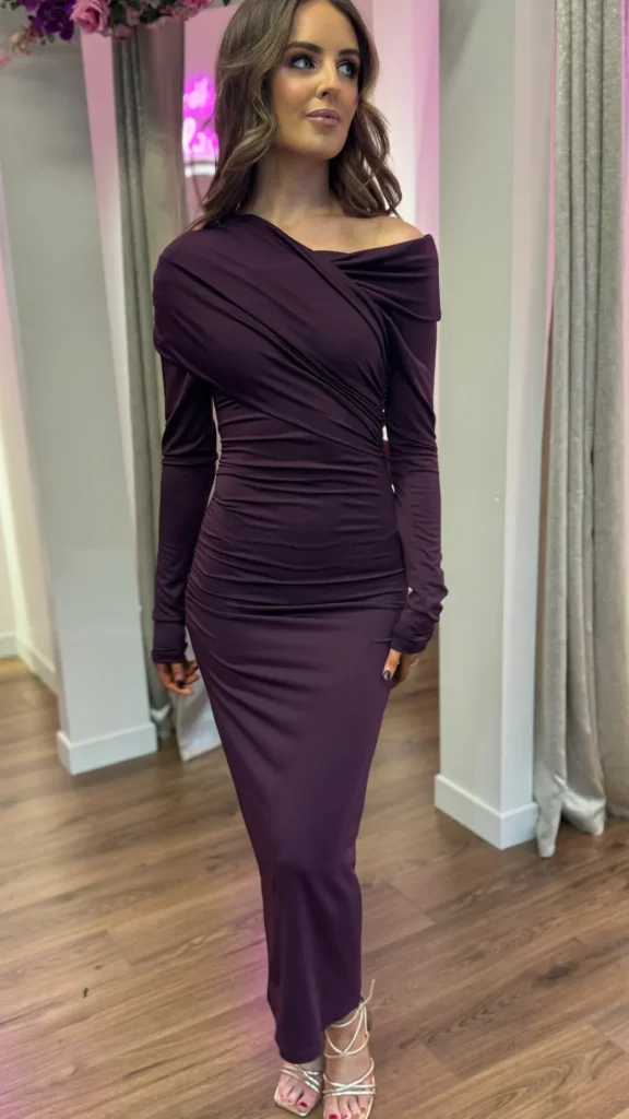 COPPEROSE Going Out Dresses | Occasion Dresses^Sheridan Purple Off Shoulder Wrap Effect Midi Dress