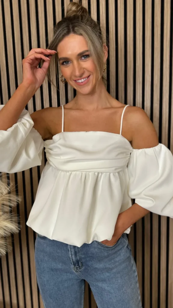 LUCCE Tops^Shiran White Cami Strap Peplum Style Top