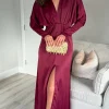 COPPEROSE Fitted Dresses | Going Out Dresses^Sienna Burgundy V Neck Midi Dress