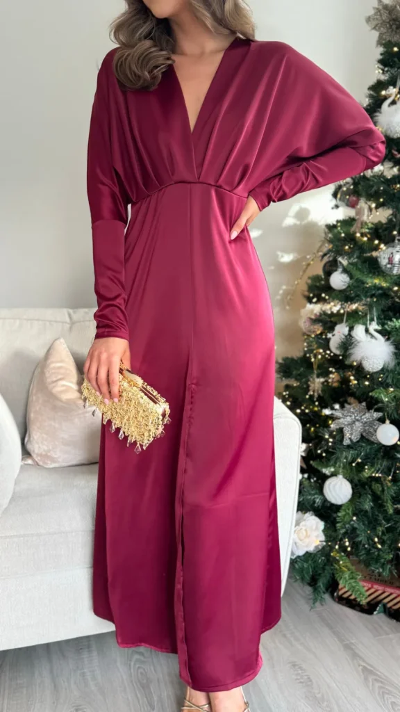 COPPEROSE Fitted Dresses | Going Out Dresses^Sienna Burgundy V Neck Midi Dress