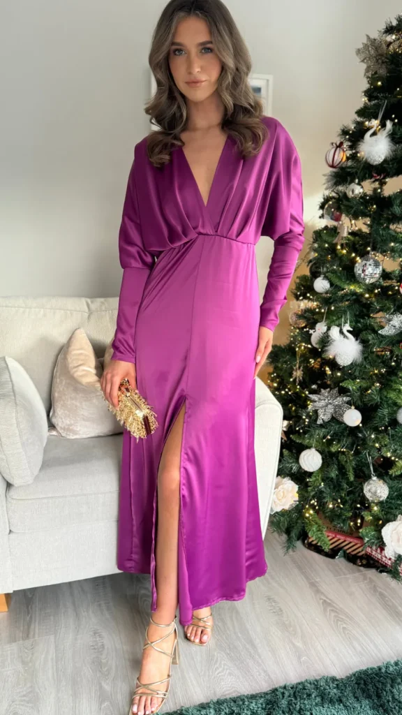 COPPEROSE Fitted Dresses | Going Out Dresses^Sienna Purple V Neck Midi Dress