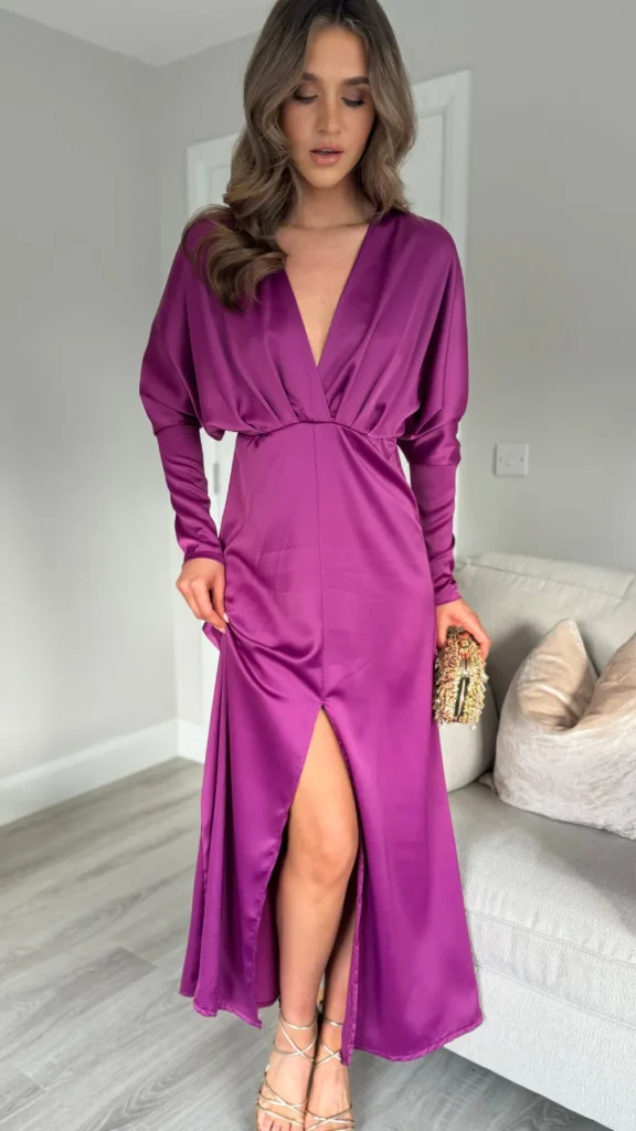 COPPEROSE Fitted Dresses | Going Out Dresses^Sienna Purple V Neck Midi Dress
