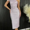 MODADAYS Occasion Dresses | Midi Dresses^Silva Pink Shimmer One Shoulder Detail Belted Midi Dress