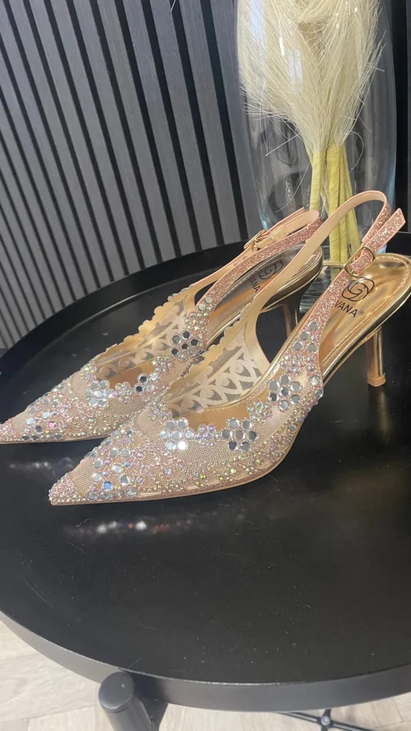 SAS ACTIV GIVANA Heels^Sinead Champagne Diamante Embellished Slingback Shoes