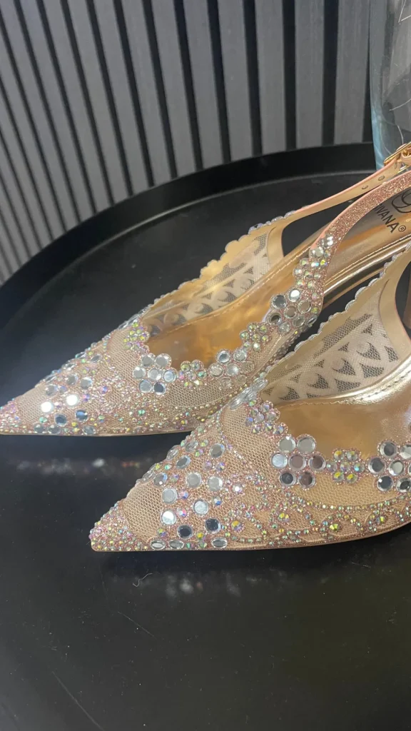 SAS ACTIV GIVANA Heels^Sinead Champagne Diamante Embellished Slingback Shoes