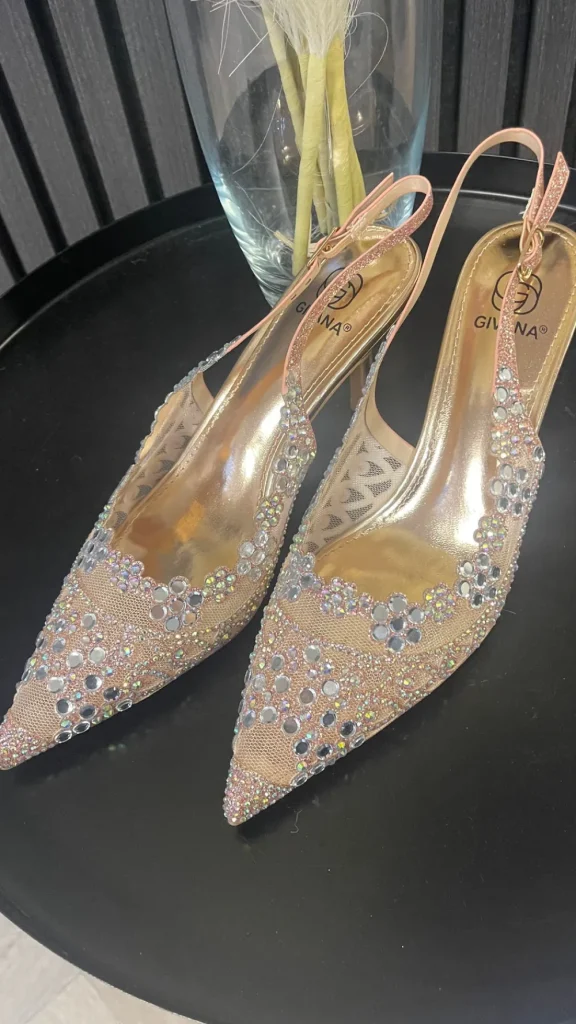 SAS ACTIV GIVANA Heels^Sinead Champagne Diamante Embellished Slingback Shoes