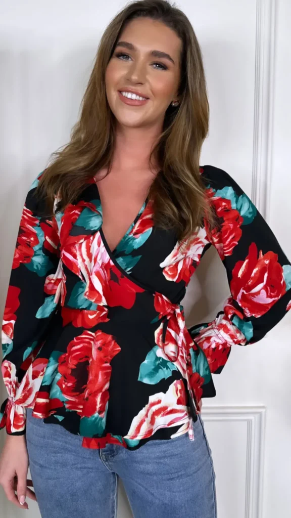 INFLUENCE Tops^Siobhan Red Floral Ruffle Wrap Top