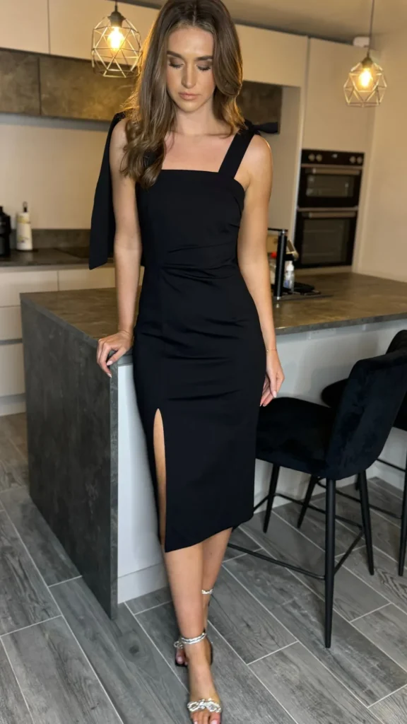 MS FASHION Going Out Dresses | Occasion Dresses^Siofra Black Tie Detail Square Neckline Midi Dress