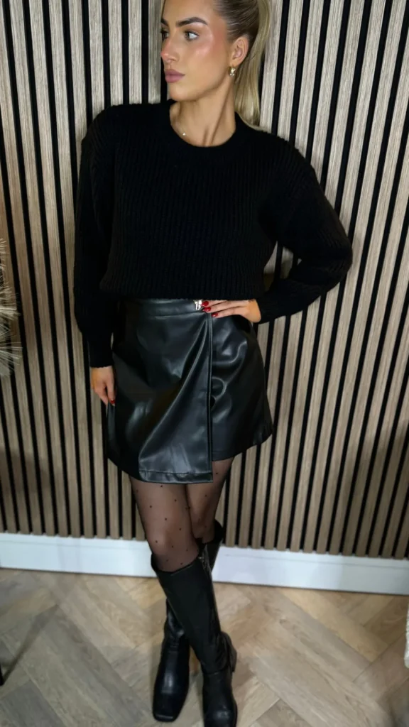 ELENZA Skirts & Shorts^Sofia Black Wrap Detail Leather Look Skort