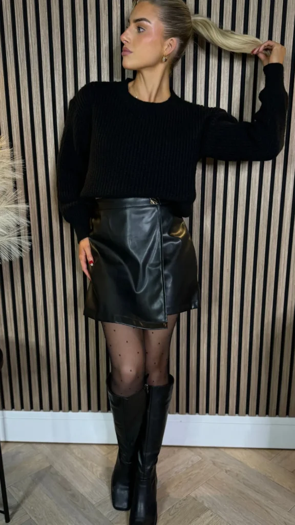 ELENZA Skirts & Shorts^Sofia Black Wrap Detail Leather Look Skort
