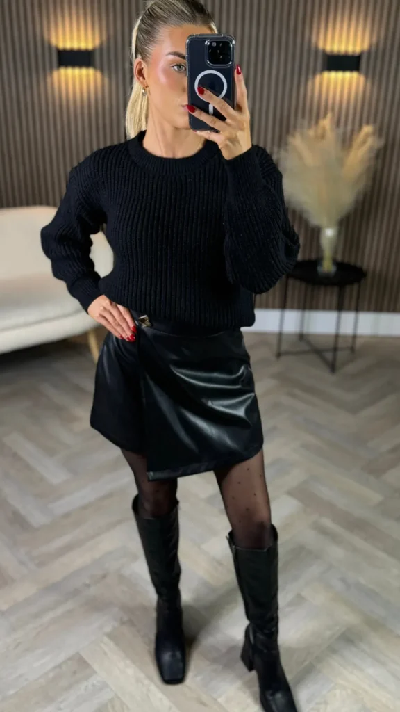 ELENZA Skirts & Shorts^Sofia Black Wrap Detail Leather Look Skort