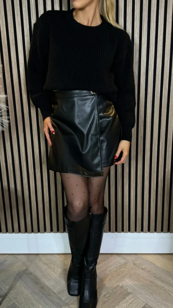ELENZA Skirts & Shorts^Sofia Black Wrap Detail Leather Look Skort