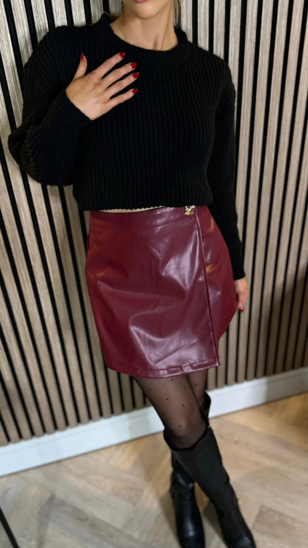 sofia_burgundy_wrap_detai_2.webp ELENZA Skirts & Shorts^Sofia Burgundy Wrap Detail Leather Look Skort
