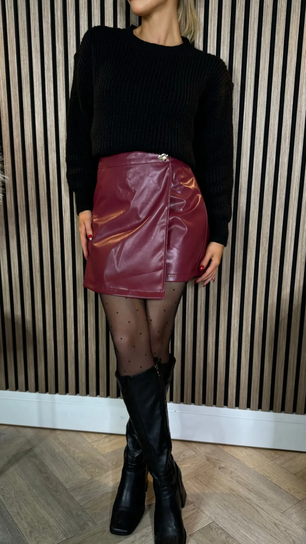 sofia_burgundy_wrap_detai_4.webp ELENZA Skirts & Shorts^Sofia Burgundy Wrap Detail Leather Look Skort