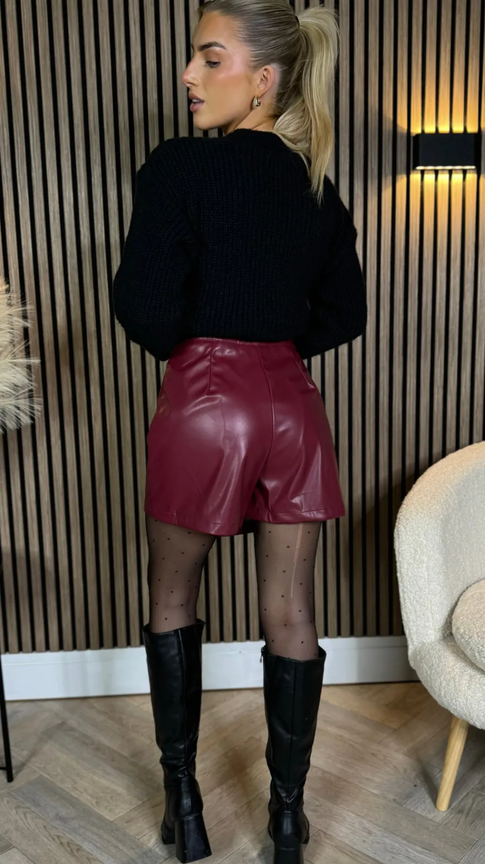 sofia_burgundy_wrap_detai_5.webp ELENZA Skirts & Shorts^Sofia Burgundy Wrap Detail Leather Look Skort