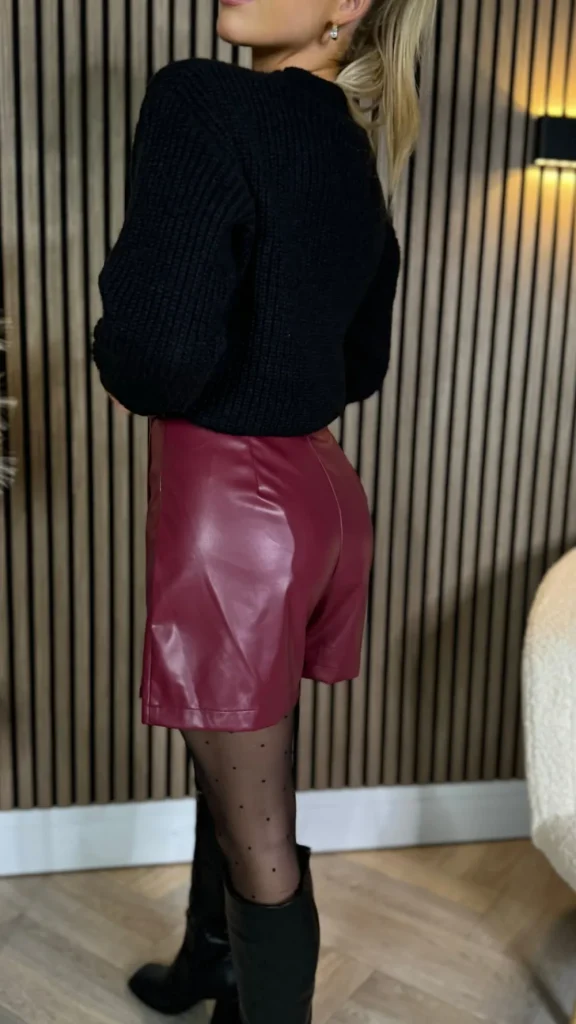 ELENZA Skirts & Shorts^Sofia Burgundy Wrap Detail Leather Look Skort