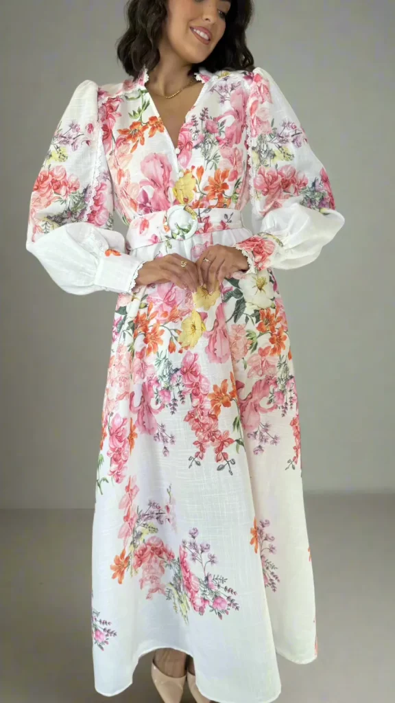 TIMELY Occasion Dresses | Midi Dresses^Stacie Pink Floral Printed V Neckline Belted Midi Dress