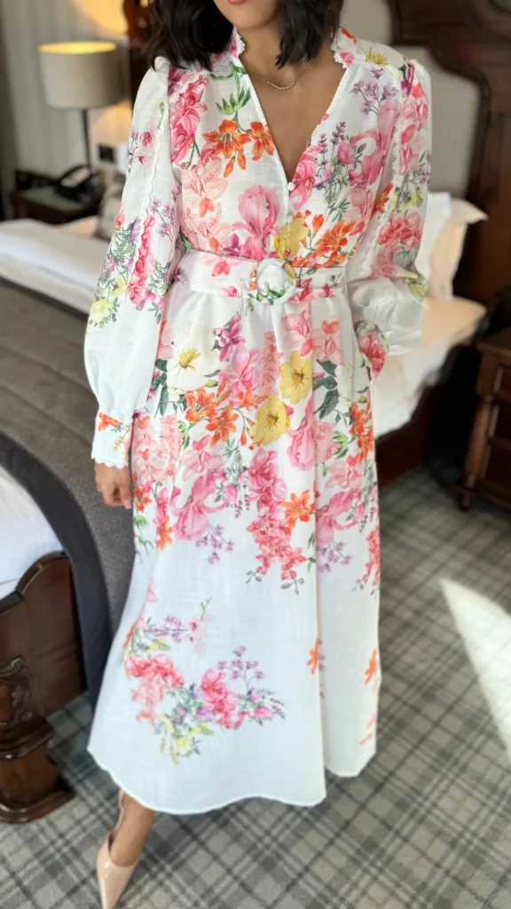 TIMELY Occasion Dresses | Midi Dresses^Stacie Pink Floral Printed V Neckline Belted Midi Dress