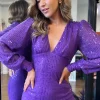 WHTWOS Going Out Dresses | Occasion Dresses^Starlette Purple Sequin Ruched Detail Mini Dress