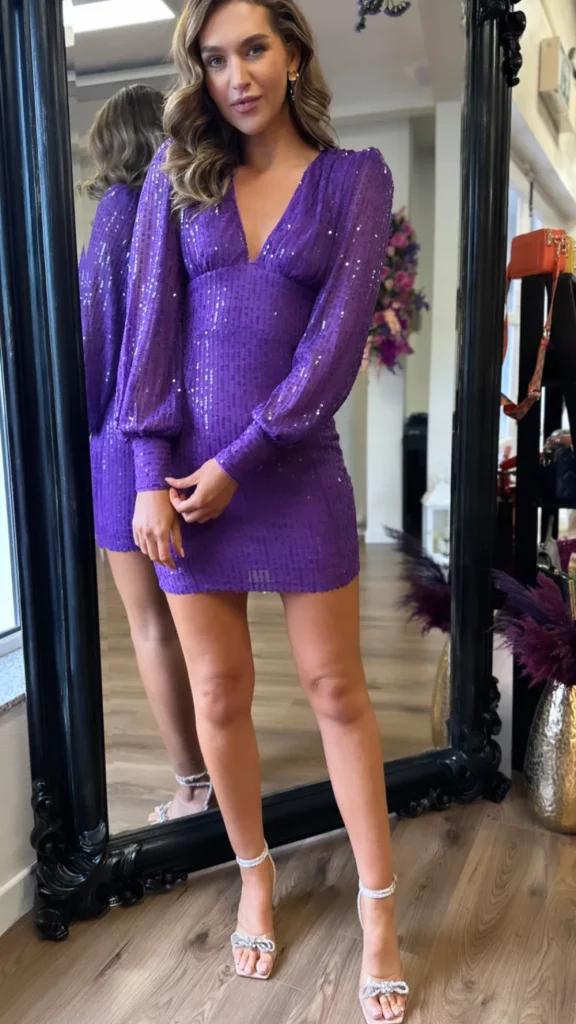 WHTWOS Going Out Dresses | Occasion Dresses^Starlette Purple Sequin Ruched Detail Mini Dress