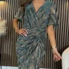 GIRL IN MIND Going Out Dresses | Occasion Dresses^Sunniva Blue & Gold Metallic Midi Dress