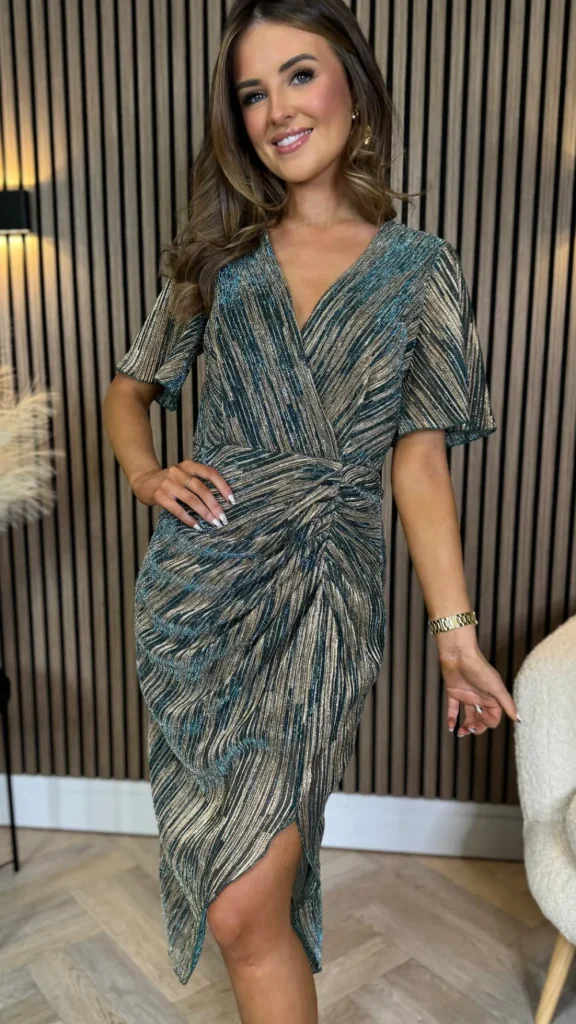 GIRL IN MIND Going Out Dresses | Occasion Dresses^Sunniva Blue & Gold Metallic Midi Dress