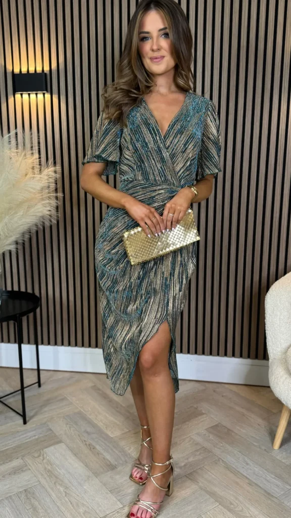 GIRL IN MIND Going Out Dresses | Occasion Dresses^Sunniva Blue & Gold Metallic Midi Dress