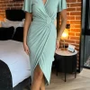 AX PARIS Going Out Dresses | Occasion Dresses^Susannah Duck Egg Short Sleeve Ring Detail Wrap Midi Dress