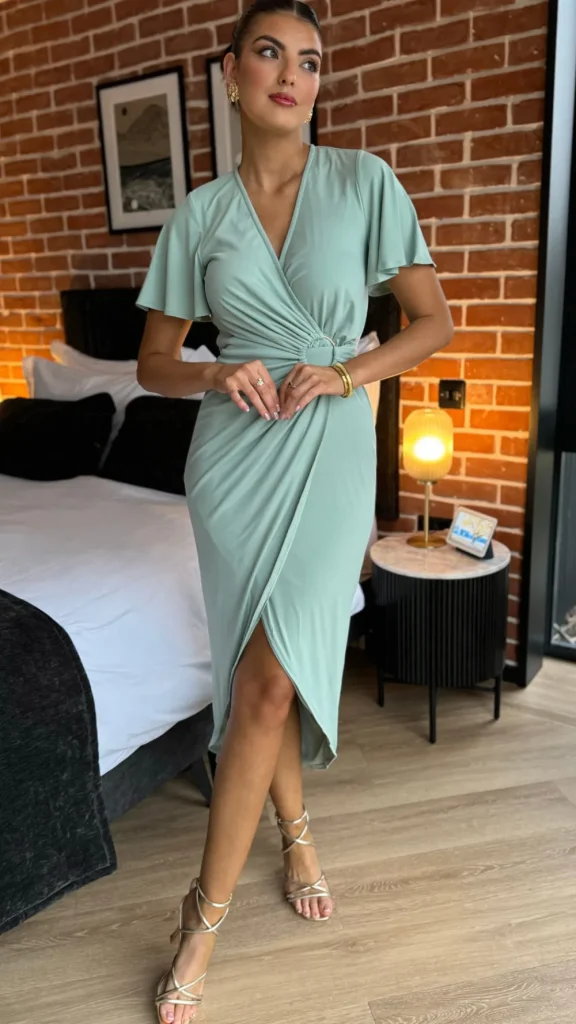 AX PARIS Going Out Dresses | Occasion Dresses^Susannah Duck Egg Short Sleeve Ring Detail Wrap Midi Dress