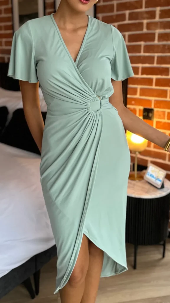 AX PARIS Going Out Dresses | Occasion Dresses^Susannah Duck Egg Short Sleeve Ring Detail Wrap Midi Dress