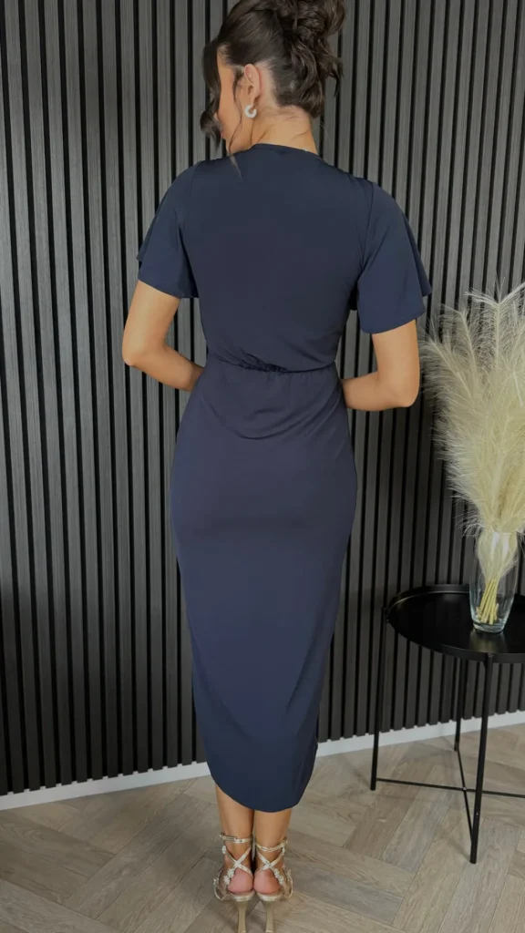AX PARIS Going Out Dresses | Occasion Dresses^Susannah Navy Short Sleeve Ring Detail Wrap Midi Dress