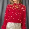 PARIS FASHION SHOPS Knitwear^Susie Red Sparkling Gold Sequin Jumper