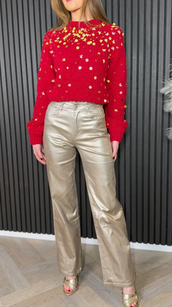 PARIS FASHION SHOPS Knitwear^Susie Red Sparkling Gold Sequin Jumper