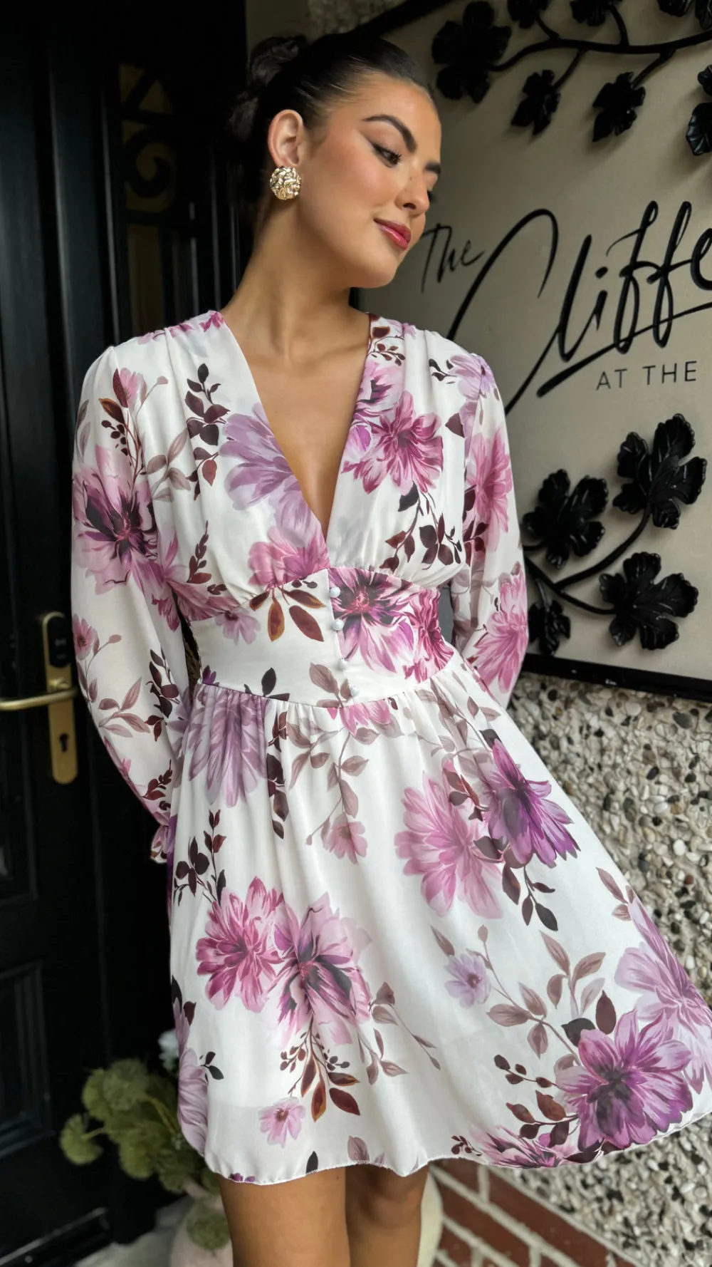 tabitha_purple_floral_pri_2.webp ELLE STYLE Going Out Dresses | Occasion Dresses^Tabitha Purple Floral Printed Mini Dress