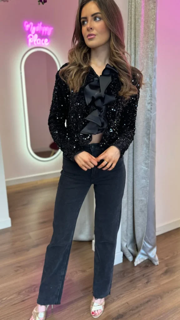 ALLYSON Tops^Tahlia Black Sequin With Bow Detail Top