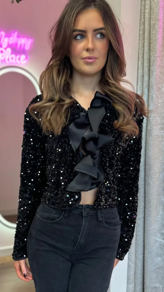 ALLYSON Tops^Tahlia Black Sequin With Bow Detail Top