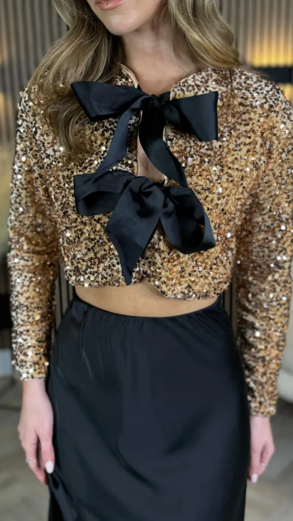ALLYSON Tops^Tahlia Gold Sequin With Black Bow Detail Top