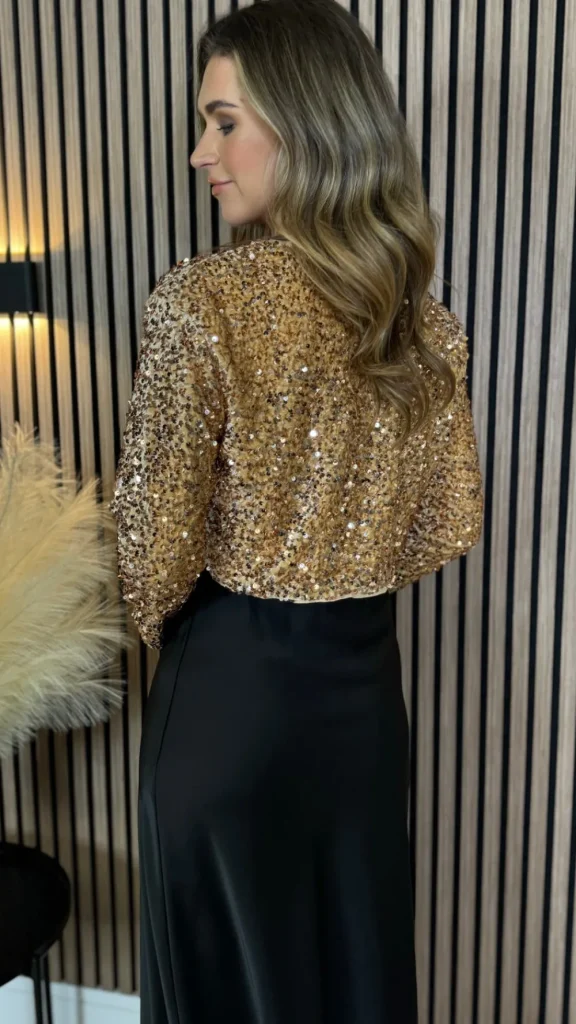 ALLYSON Tops^Tahlia Gold Sequin With Black Bow Detail Top