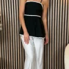 COPPEROSE Tops^Talia Black & White Trimmed Cami Strap Top